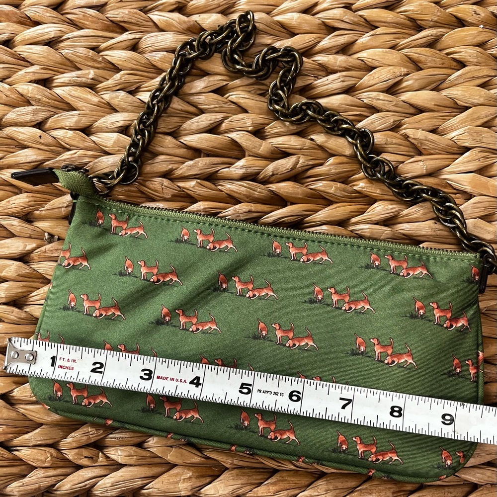Green Dog Print Clutch with Chain Strap